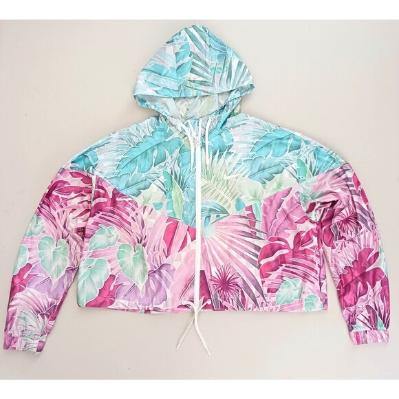 NEW Nike Windrunner Crop Hoodie Nylon Poly Jacket Tropical Floral Sz L - Picture 3 of 12